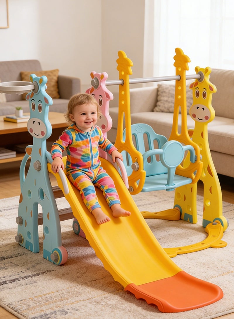 MaBaby Children's Slide Kids Slide with Basketball Hoop Indoor Home Multi-Function Combination Folding Toys Baby Slide For Boys and Girls - Image 1